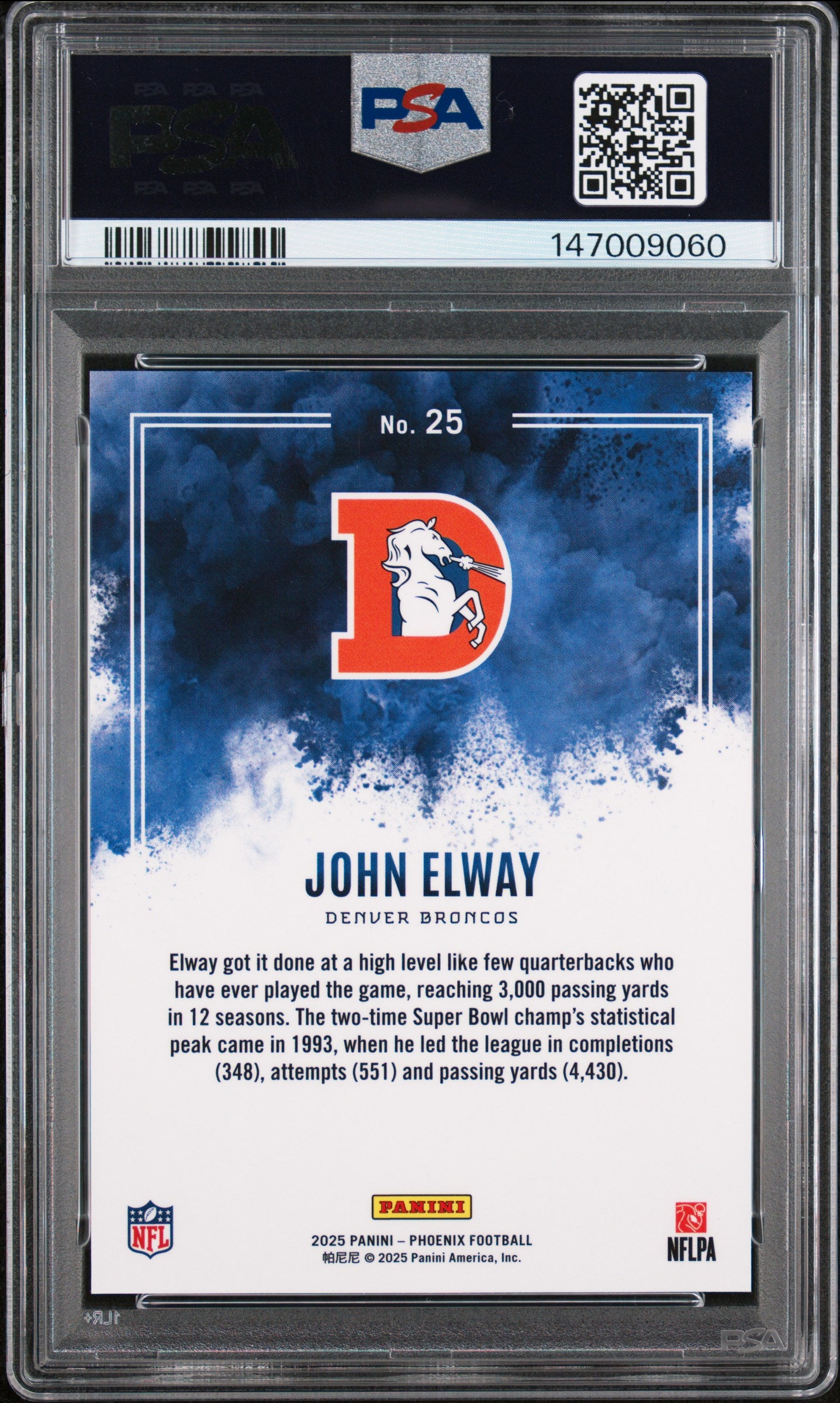 2025 Panini Phoenix Color Blast #25 John Elway PSA 9