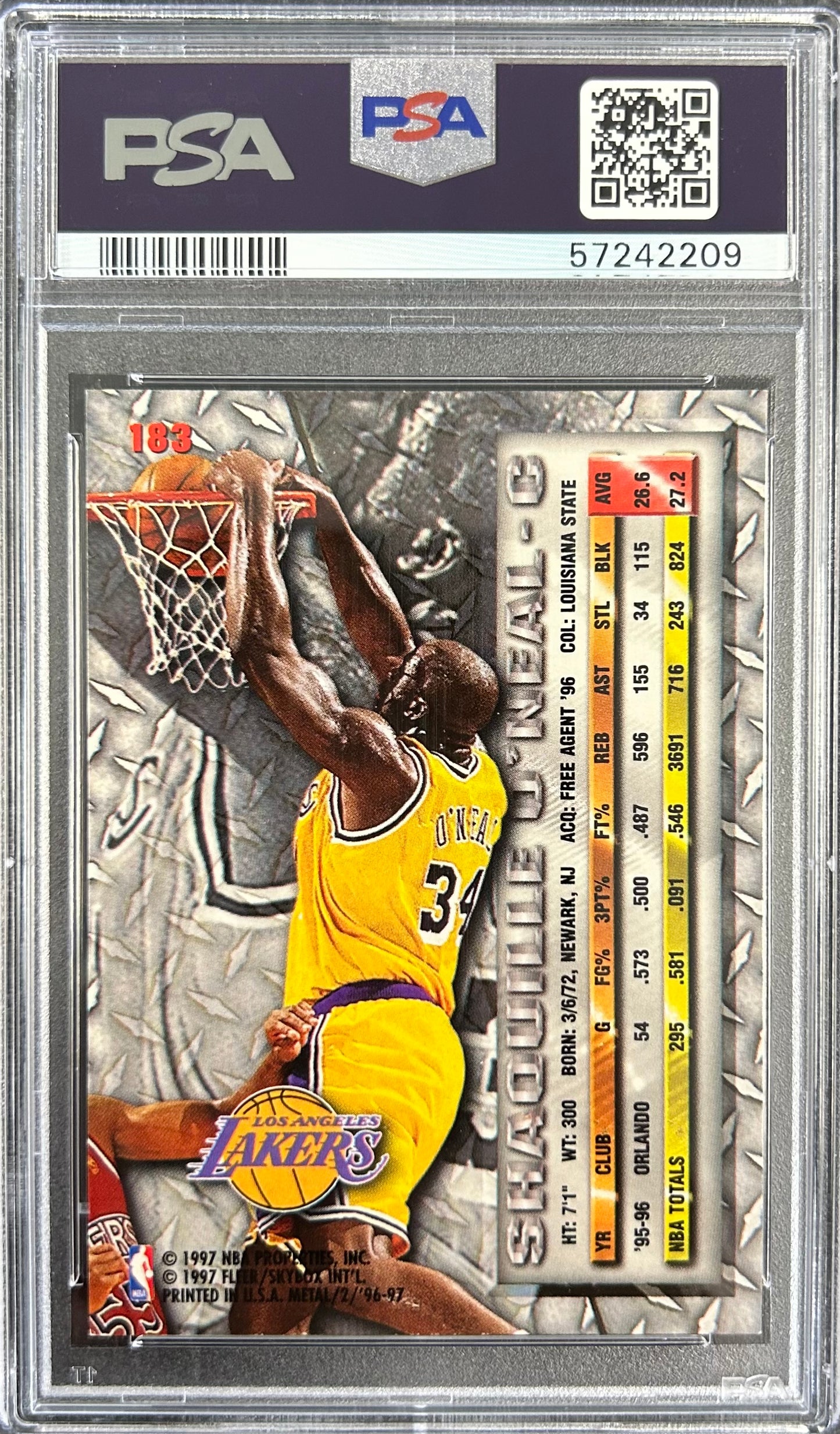 1996 Fleer Metal #183 Shaquille O'Neal PSA 7