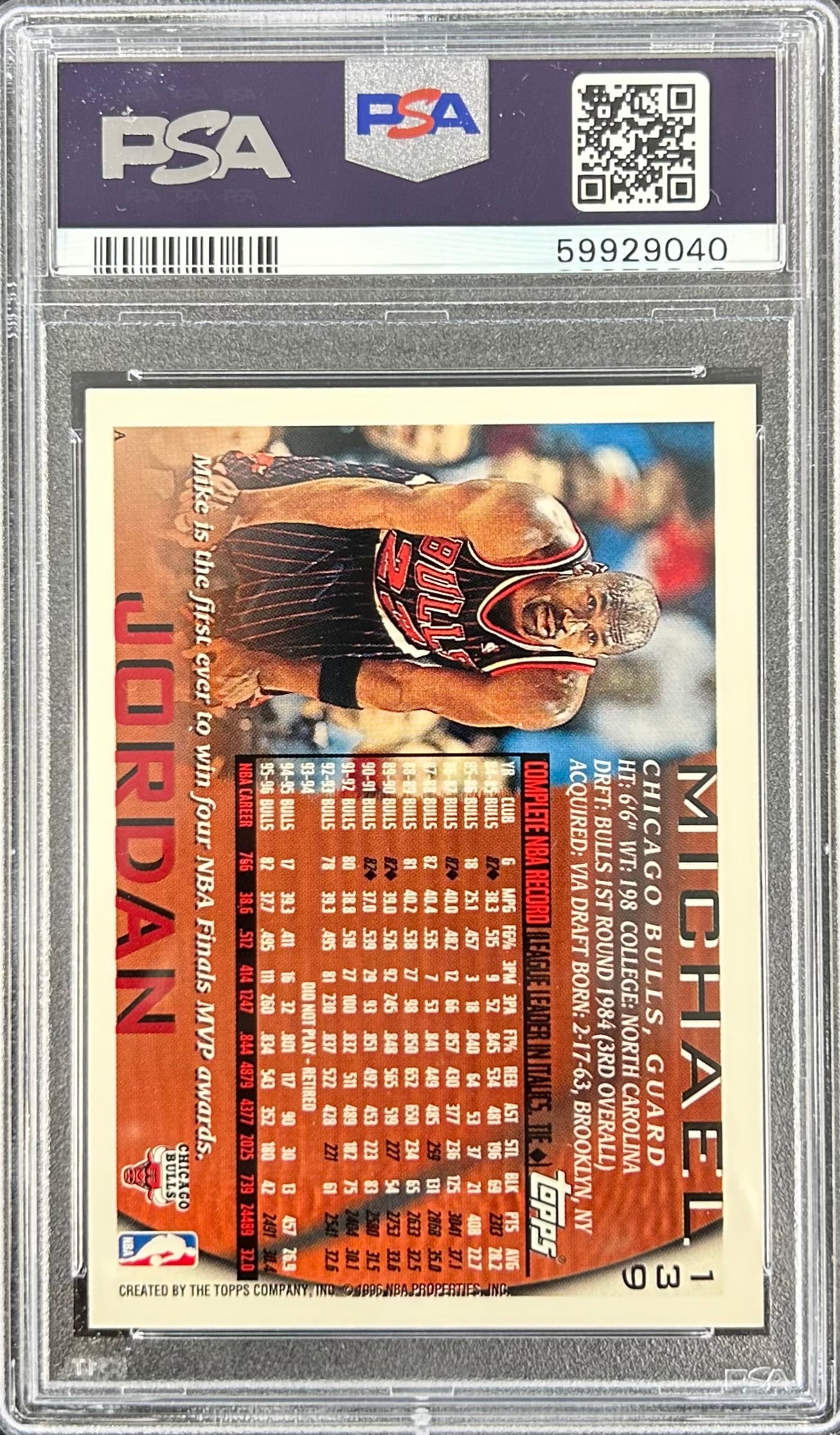 1996 Topps #139 Michael Jordan PSA 9 (59929040)