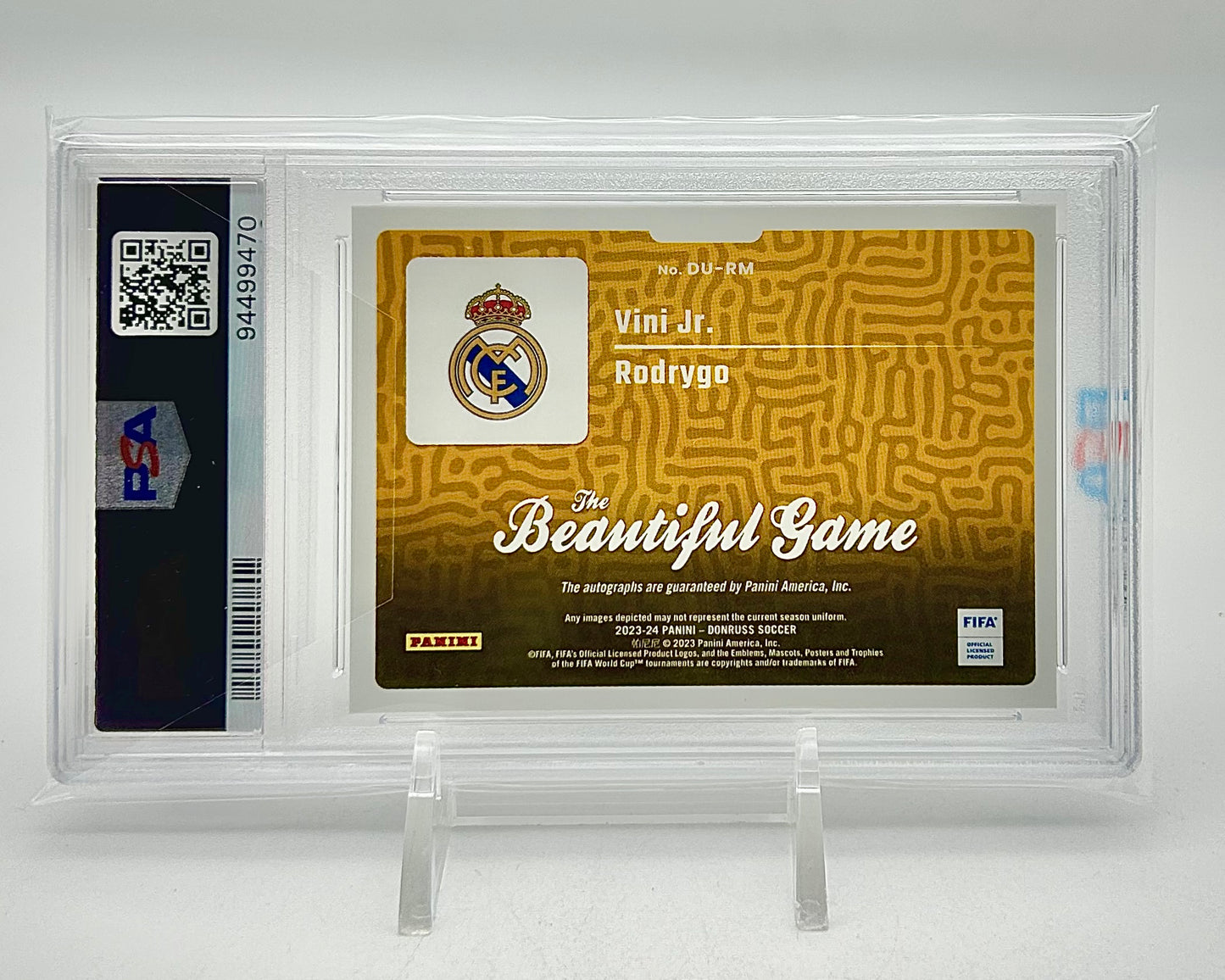 2023-24 Panini Donruss FIFA Beautiful Game Dual Autographs: #DU-RM Vini Jr. / Rodrygo (PSA 10)