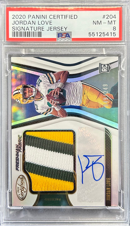 2020 Panini Certified Signature Jersey /249 #204 Jordan Love PSA 8