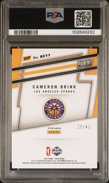 2024 Panini National Sports Collectors Convention VIP Gold Rookies Purple Sparkle /49 #RC11 Cameron Brink PSA 9 - Back