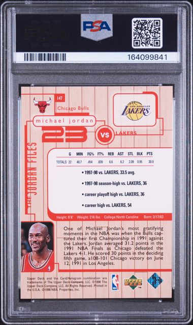 1998 Upper Deck MJ Living Legend The Jordan Files #147 Michael Jordan PSA 9 - Back