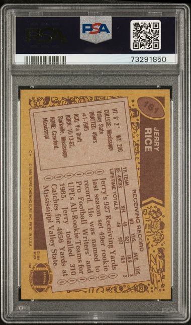 1986 Topps #161 Jerry Rice PSA 8 - Back