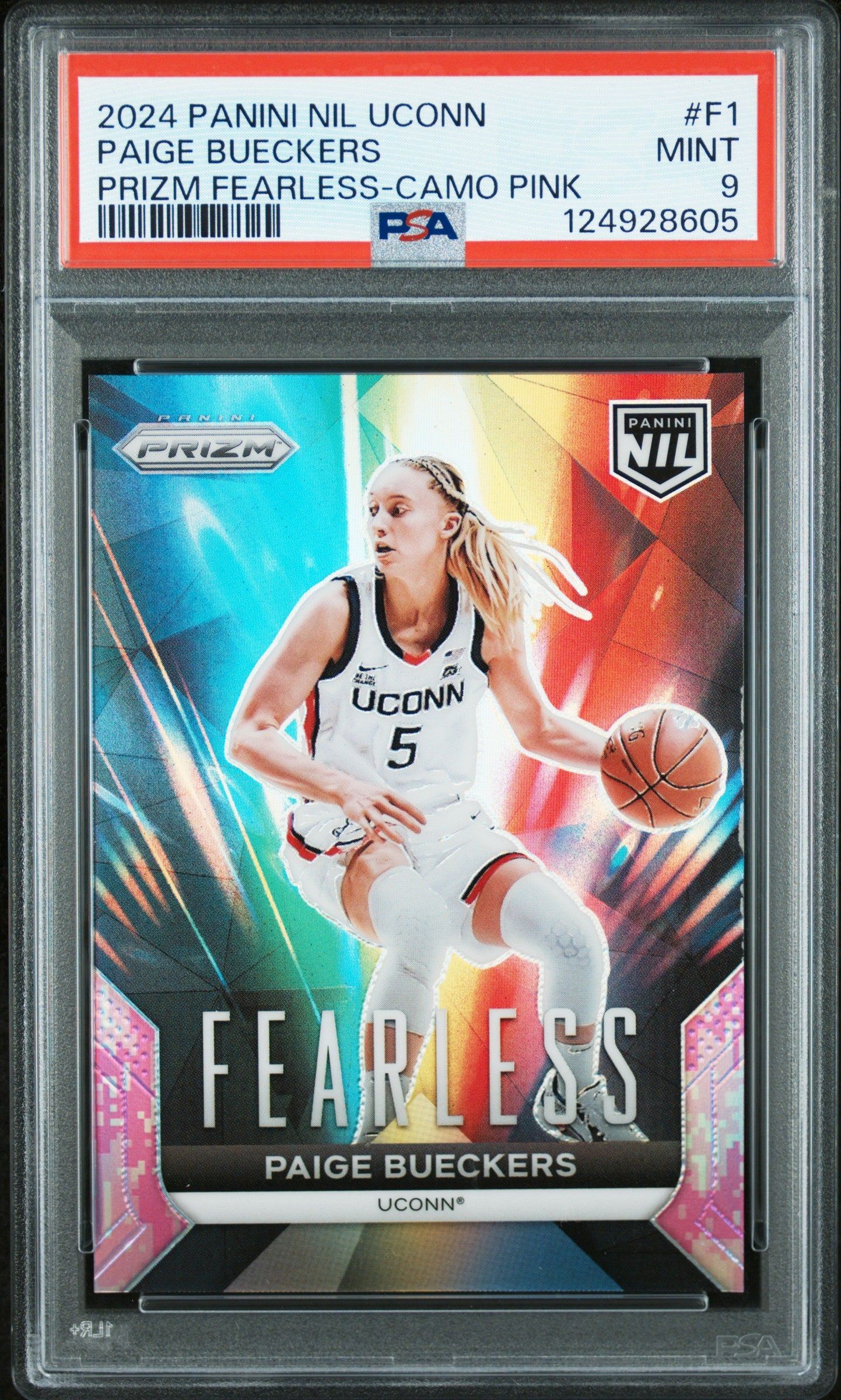 2024 Panini NIL UCONN Prizm Fearless Camo Pink Paige Bueckers #F1 PSA 9