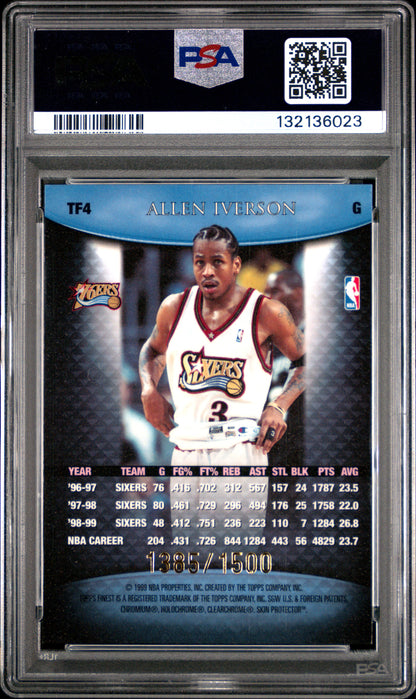 1999 Topps Finest Team Finest Blue w/Coating /1500 #TF4 Allen Iverson PSA 9