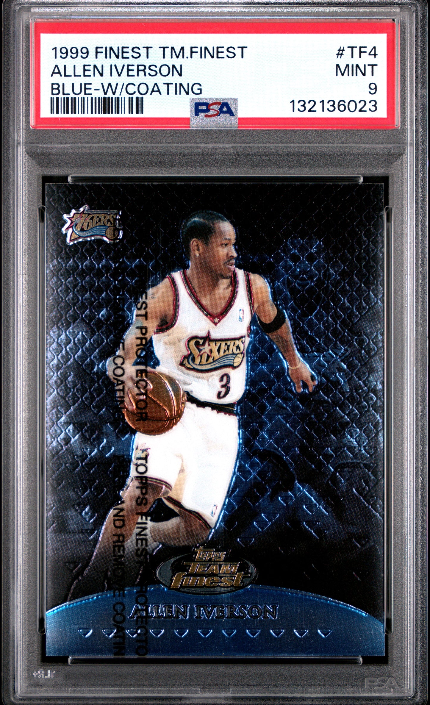 1999 Topps Finest Team Finest Blue w/Coating /1500 #TF4 Allen Iverson PSA 9