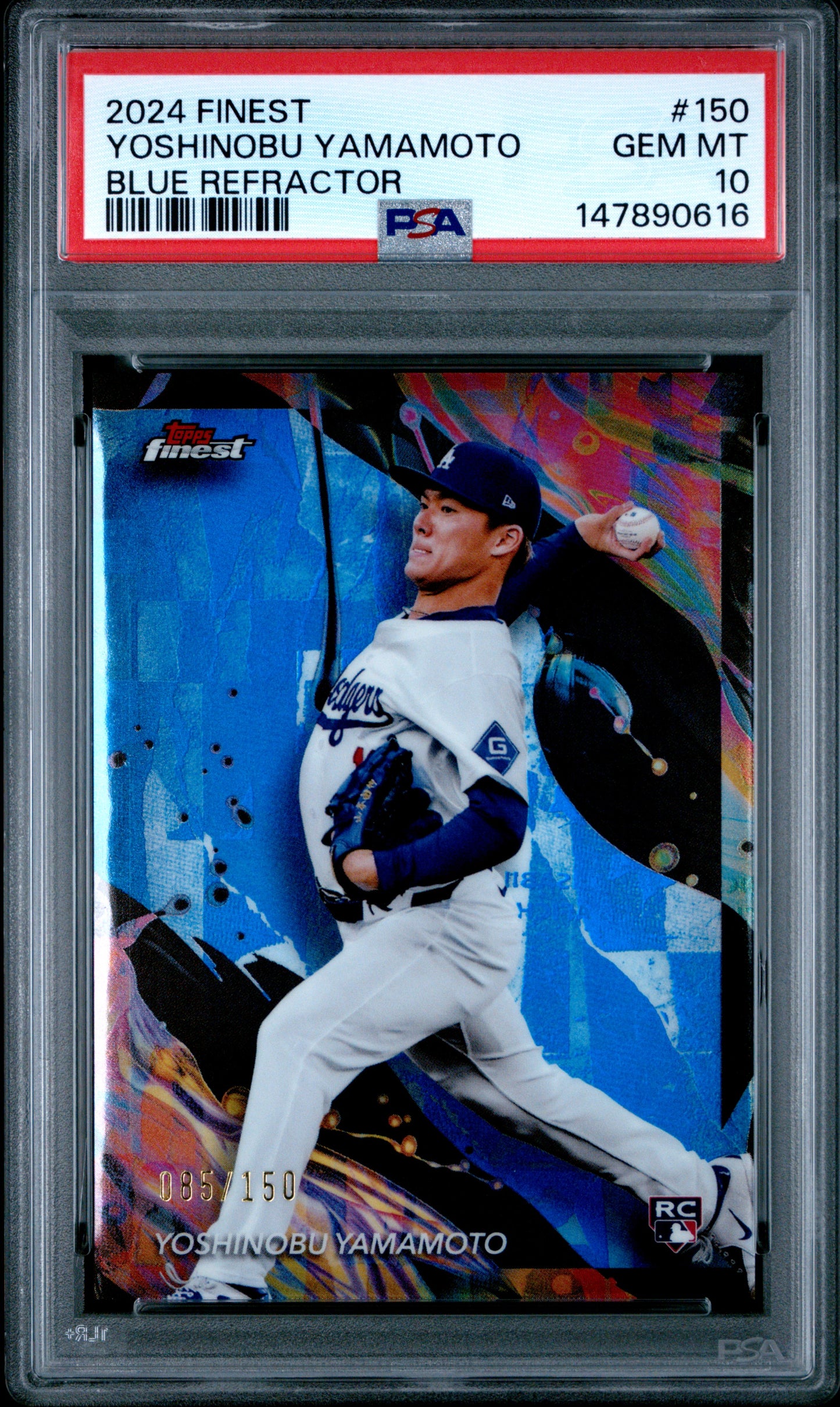 2024 Topps Finest Blue Refractor /150 #150 Yoshinobu Yamamoto PSA 10