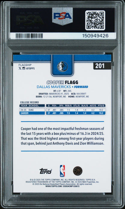 2025 Topps #201 Cooper Flagg PSA 9