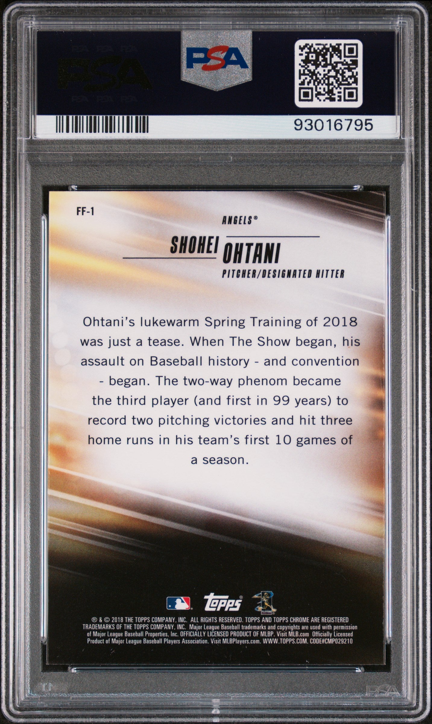 2018 Topps Chrome Freshman Flash #FF-1 Shohei Ohtani PSA 9