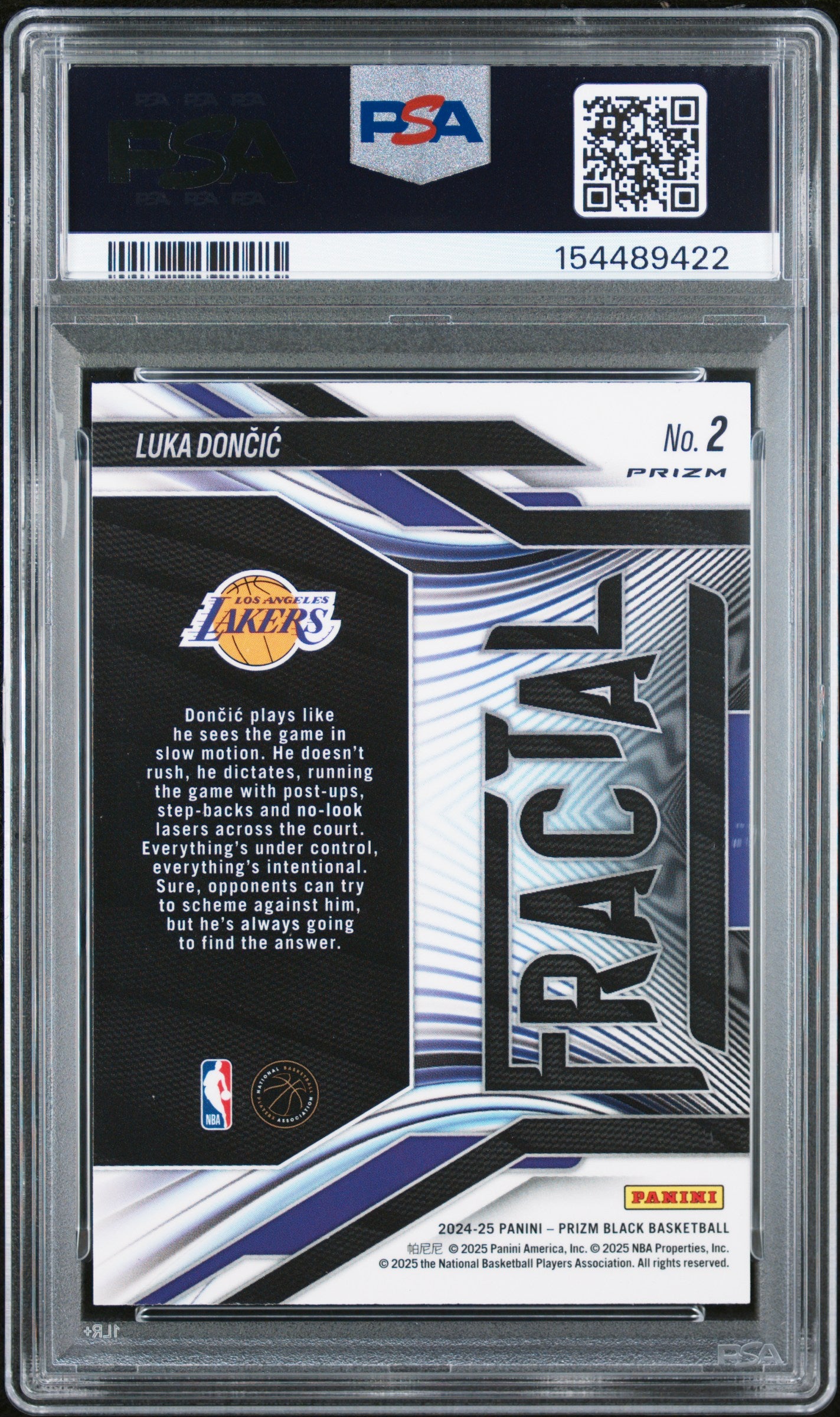 2024 Panini Prizm Black Fractal Silver Prizm #2 Luka Doncic PSA 10