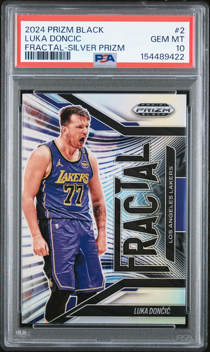 2024 Panini Prizm Black Fractal Silver Prizm #2 Luka Doncic PSA 10