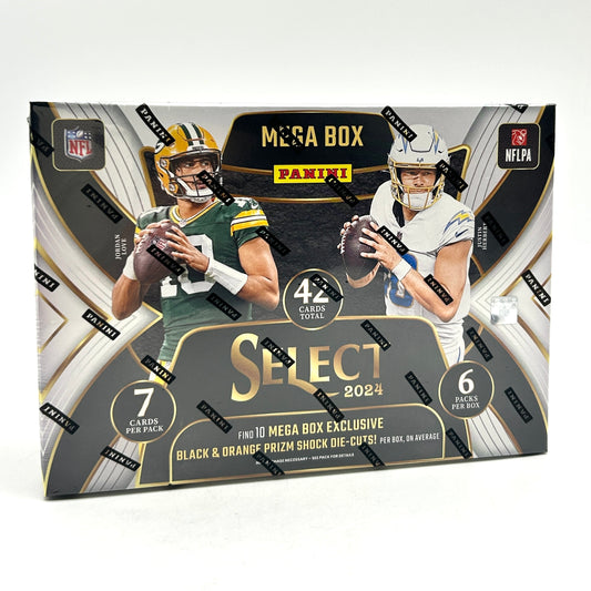 2024 Panini Select football Hobby Mega Box packaging with football players on a white background