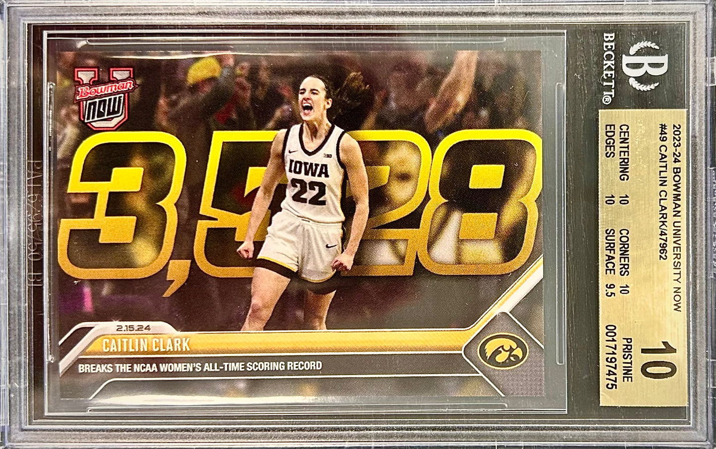 2023-24 Bowman University Now #49 Caitlin Clark BGS 10