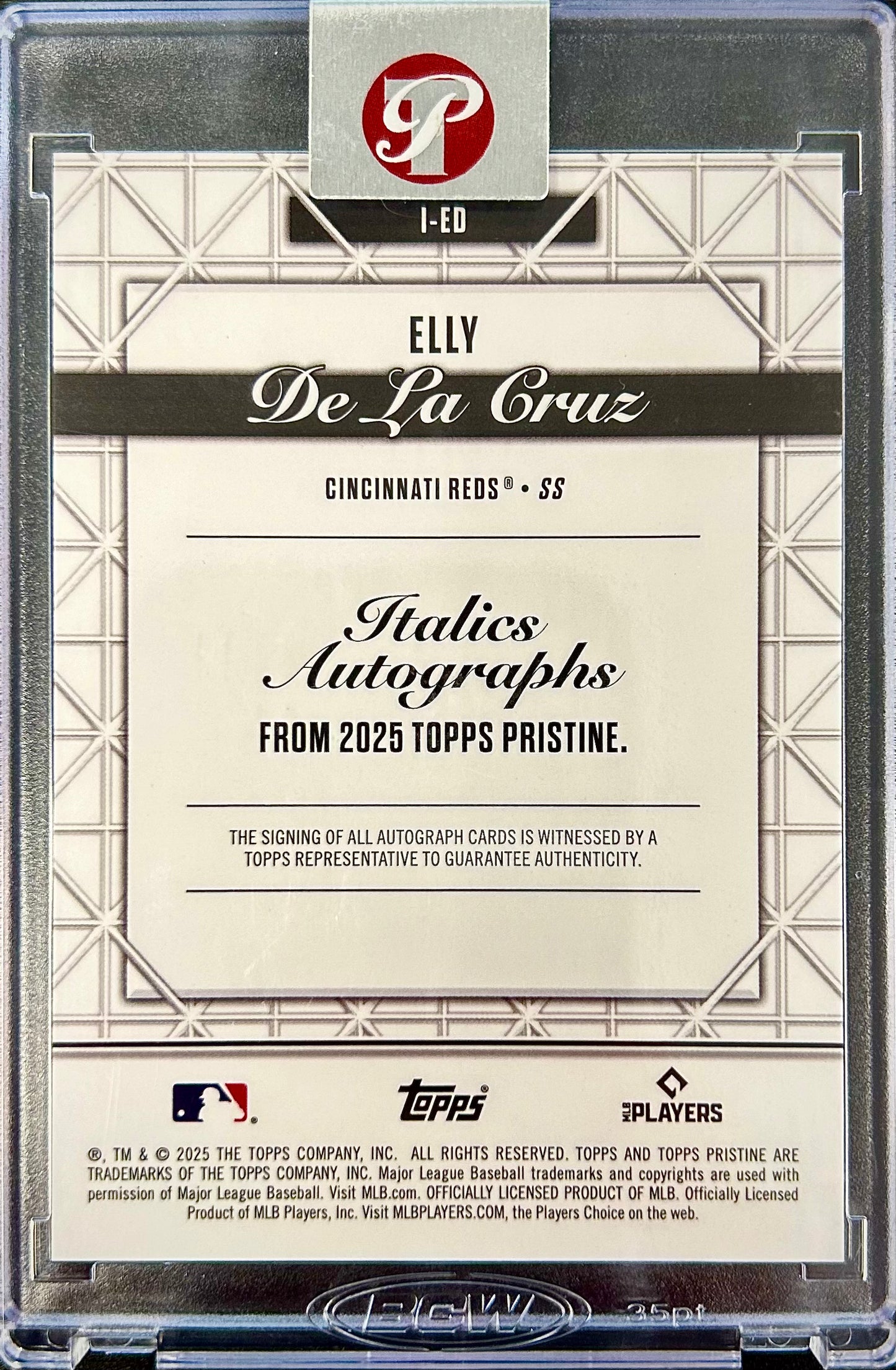 2025 Topps Pristine Italics Autographs Gold Refractor /50 #I-ED Elly De La Cruz