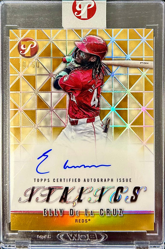 2025 Topps Pristine Italics Autographs Gold Refractor /50 #I-ED Elly De La Cruz