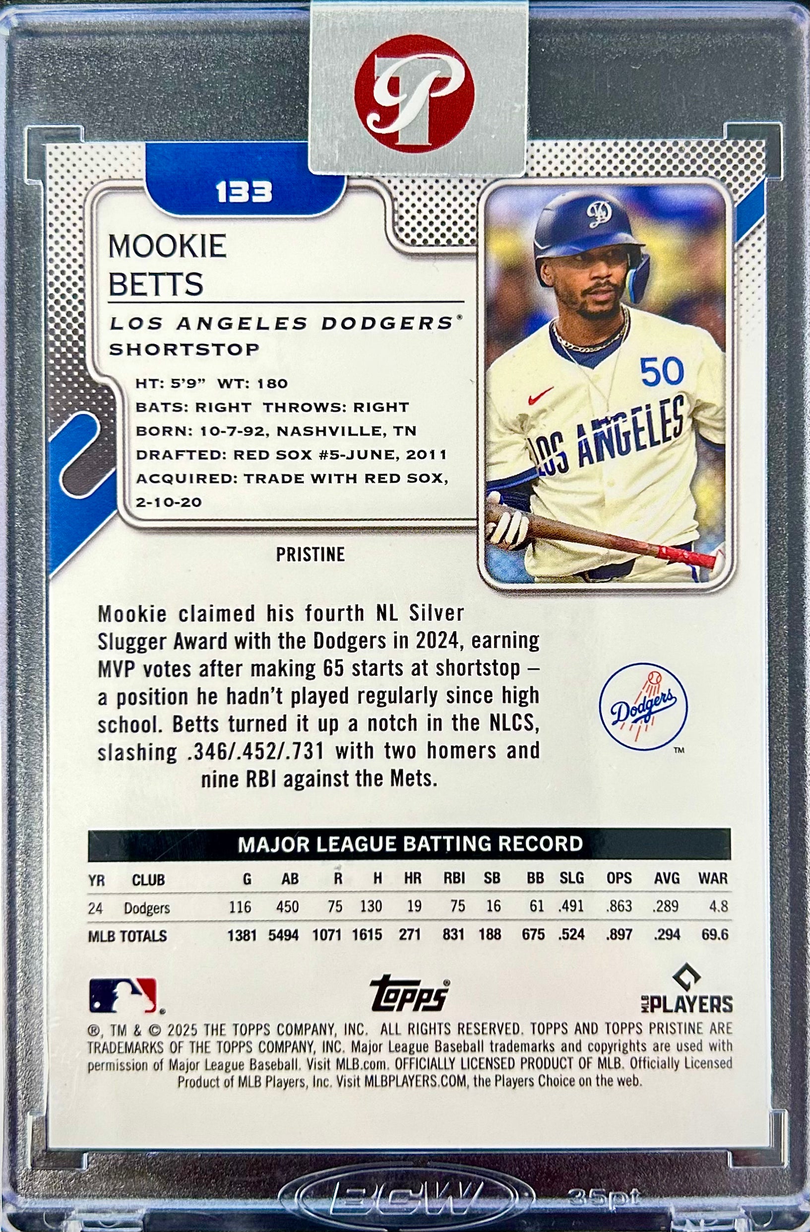 2025 Topps Pristine Pristine Pink Refractor /15 #133 Mookie Betts