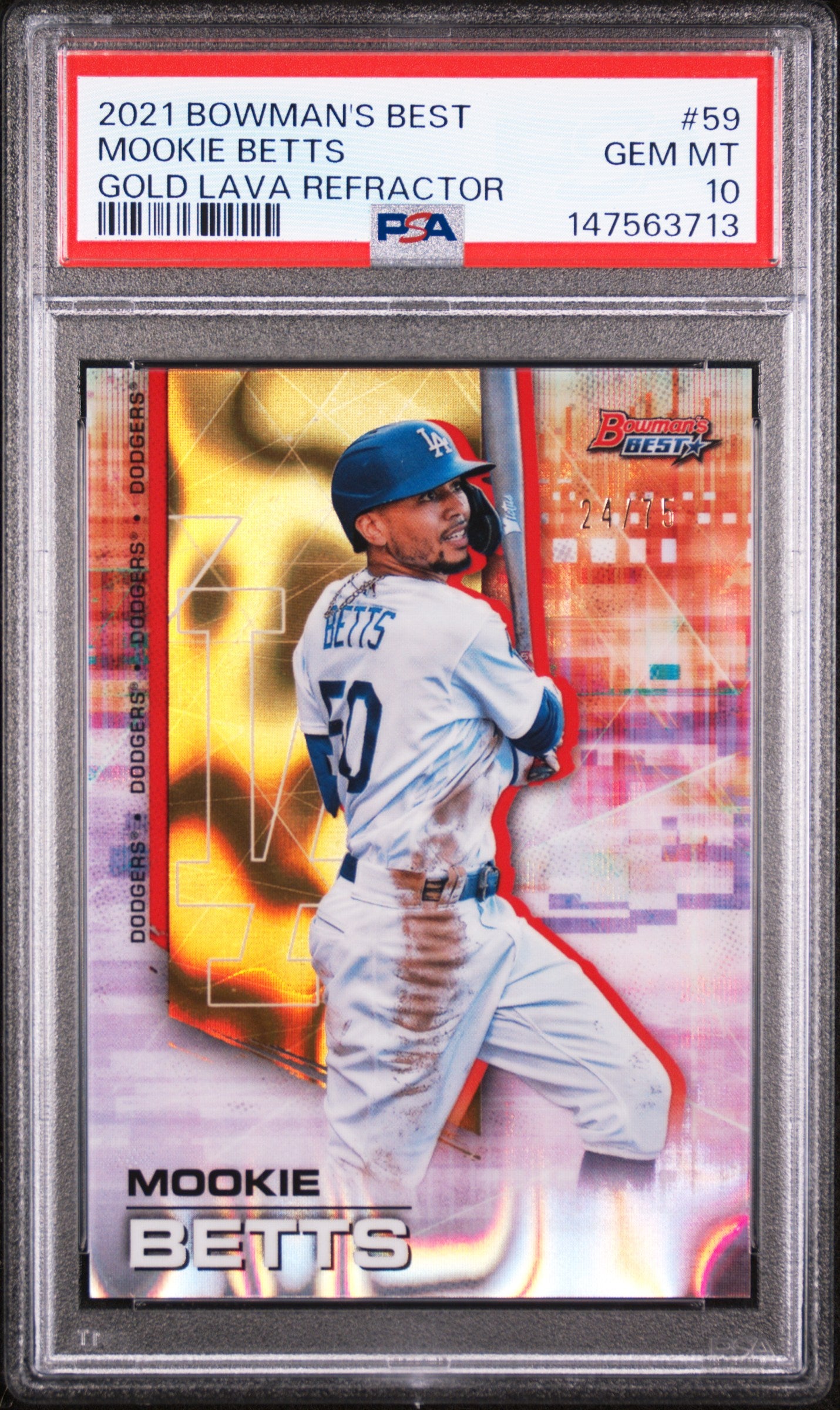 2021 Bowman's Best Gold Lava Refractor /75 #59 Mookie Betts PSA 10