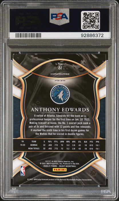 2020 Panini Select Green/White/Purple Anthony Edwards #61 PSA 10