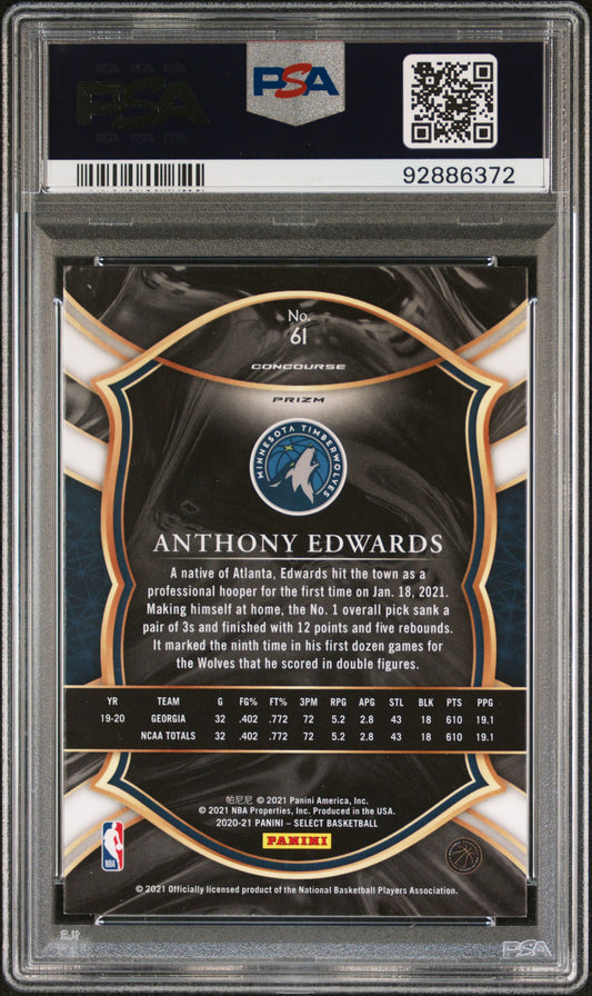 2020 Panini Select Green/White/Purple Anthony Edwards #61 PSA 10