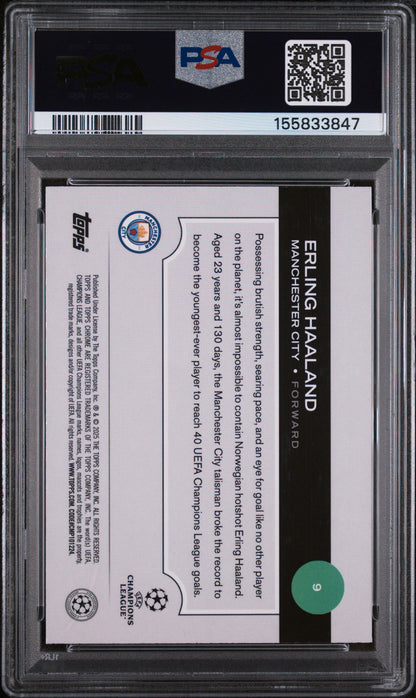 2024 Topps Chrome UCC Neon Green Raywave /125 #9 Erling Haaland PSA 10