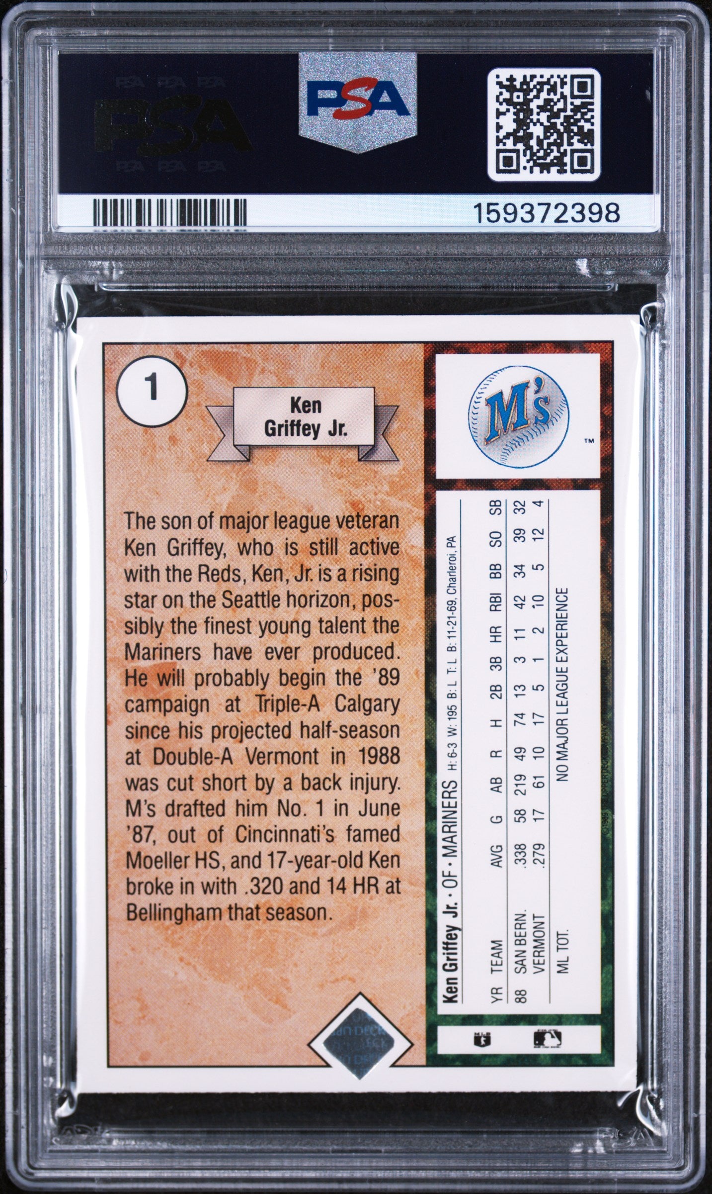 1989 Upper Deck Star Rookie #1 Ken Griffey Jr. PSA 8