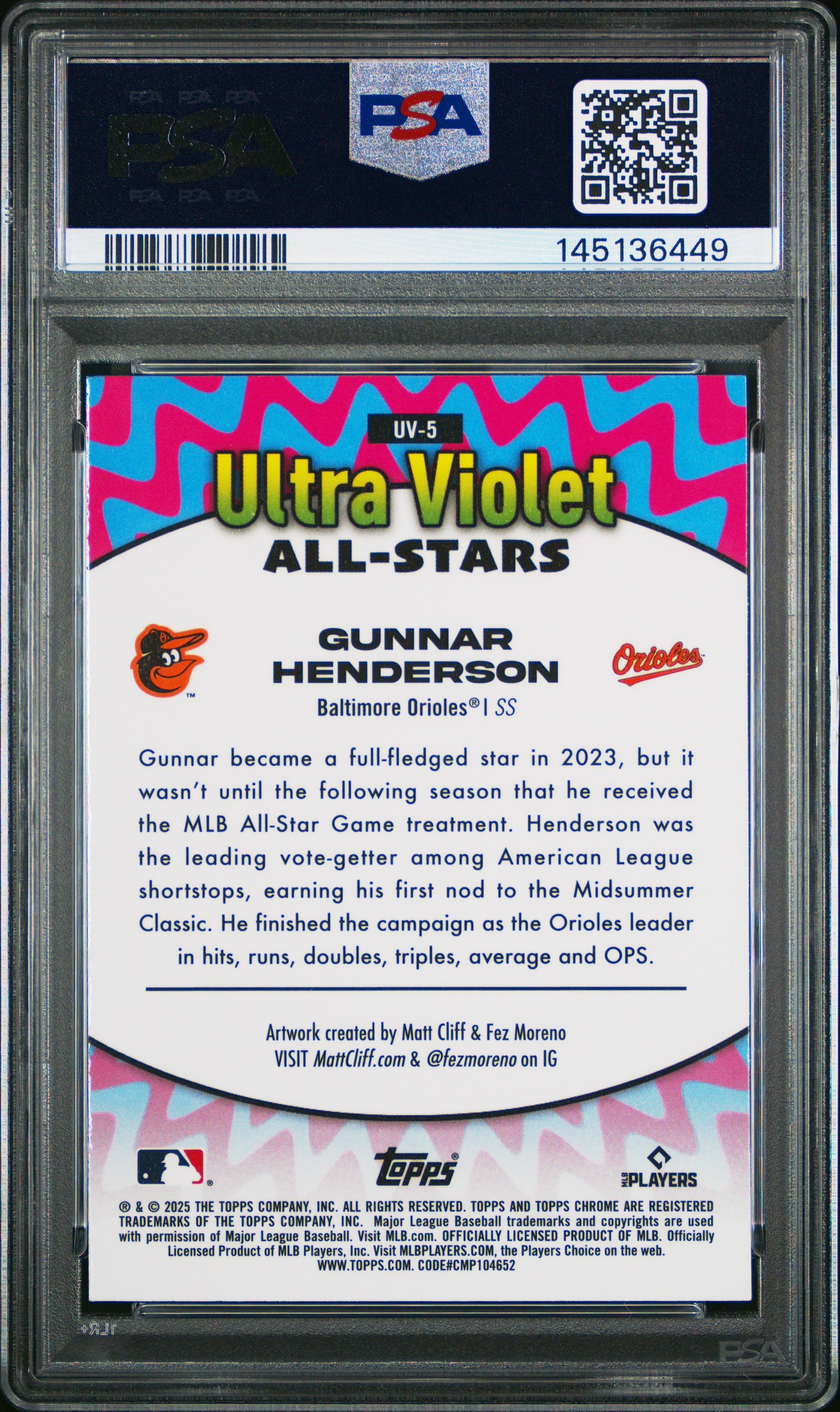 2025 Topps Chrome Ultra Violet All Stars #UV5 Gunnar Henderson PSA 9