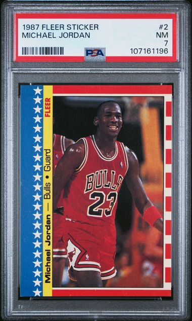 1987 Fleer Sticker #2 Michael Jordan PSA 7 - Front