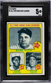 1973 Topps All Time Home Run Leaders Babe Ruth/Hank Aaron/Willie Mays #1 SGC 5