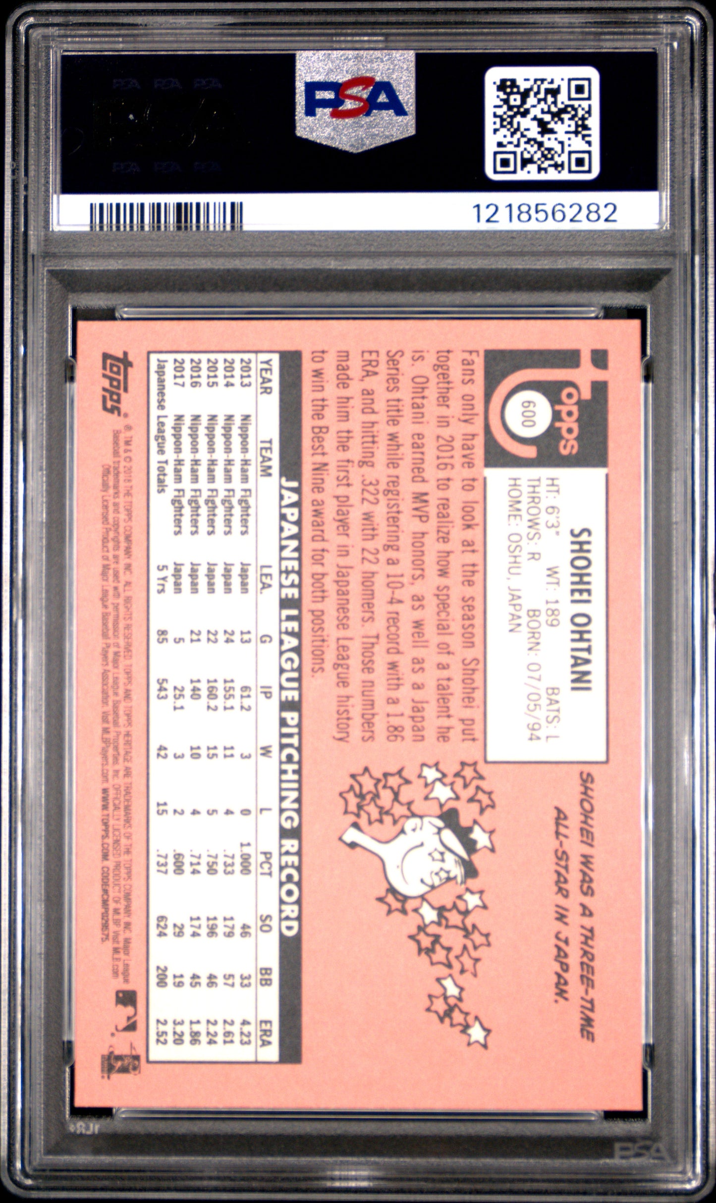 2018 Topps Heritage #600 Shohei Ohtani PSA 10