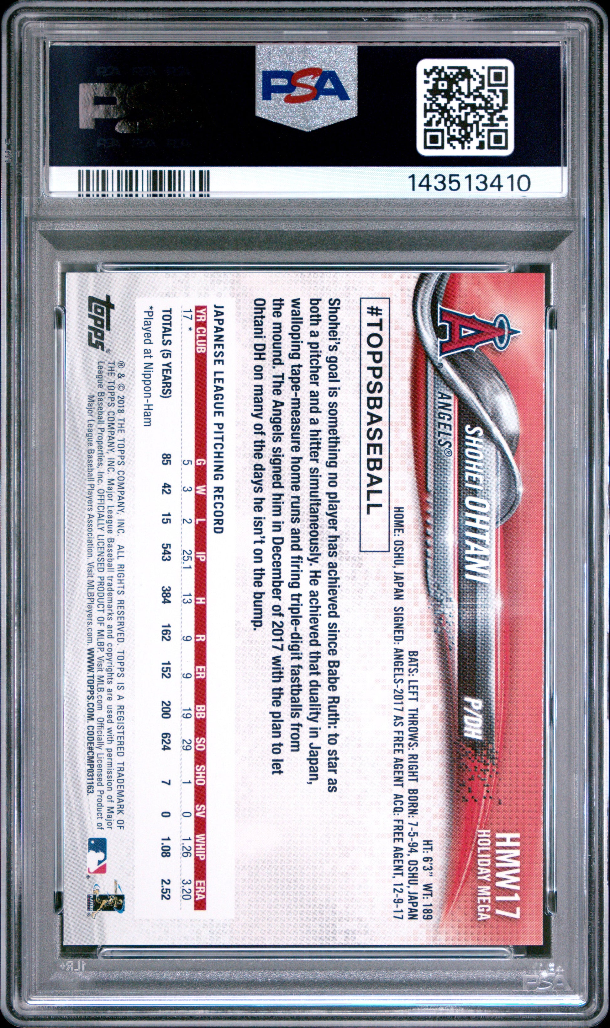 2018 Topps Holiday #17 Shohei Ohtani PSA 10 (143513410)