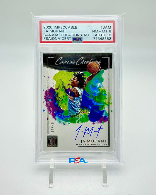 2020-21 Panini Impeccable Canvas Creations Autographs /49: #CC-JAM Ja Morant (PSA 8 / Auto 10)