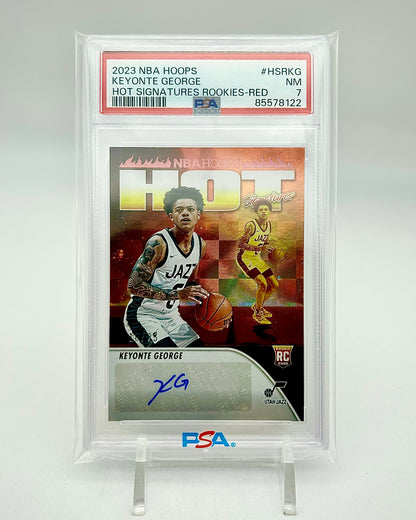 2023-24 Panini Hoops Hot Signatures Rookies Red / 25: #HSR-KG Keyonte George (PSA 7)