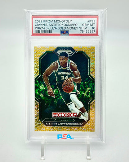 2022 Prizm Monopoly Prizm Skills Gold Money Shimmer 018/500: #PS3 Giannis Antetokounmpo (PSA 10)