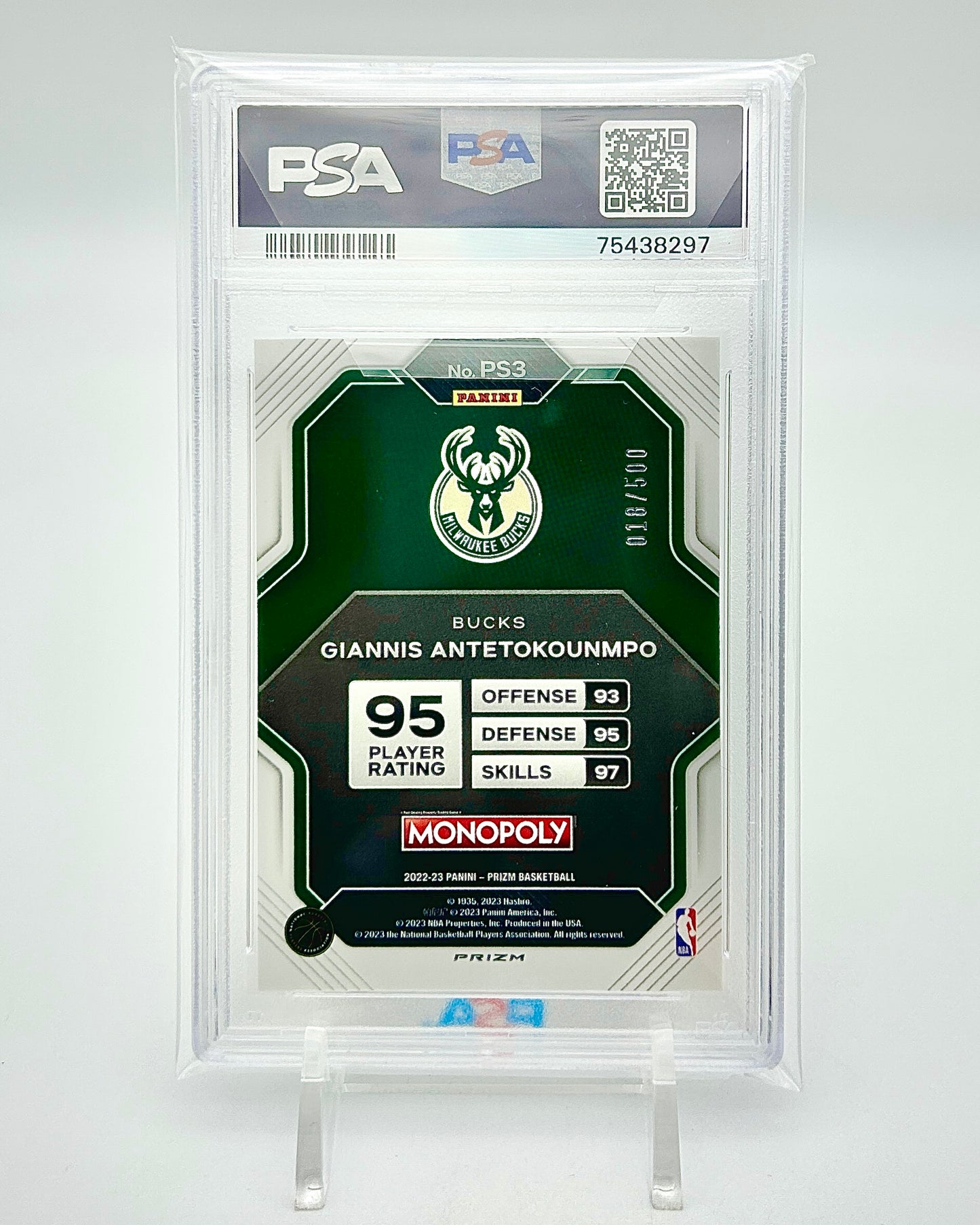 2022 Prizm Monopoly Prizm Skills Gold Money Shimmer 018/500: #PS3 Giannis Antetokounmpo (PSA 10)