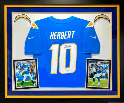 Justin Herbert Deluxe Framed Autographed Powder Blue Nike Limited Jersey