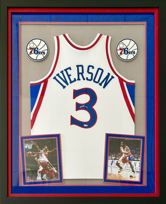 Allen Iverson Deluxe Framed White Philadelphia 76ers Autographed 1996-97 Mitchell & Ness Authentic Jersey