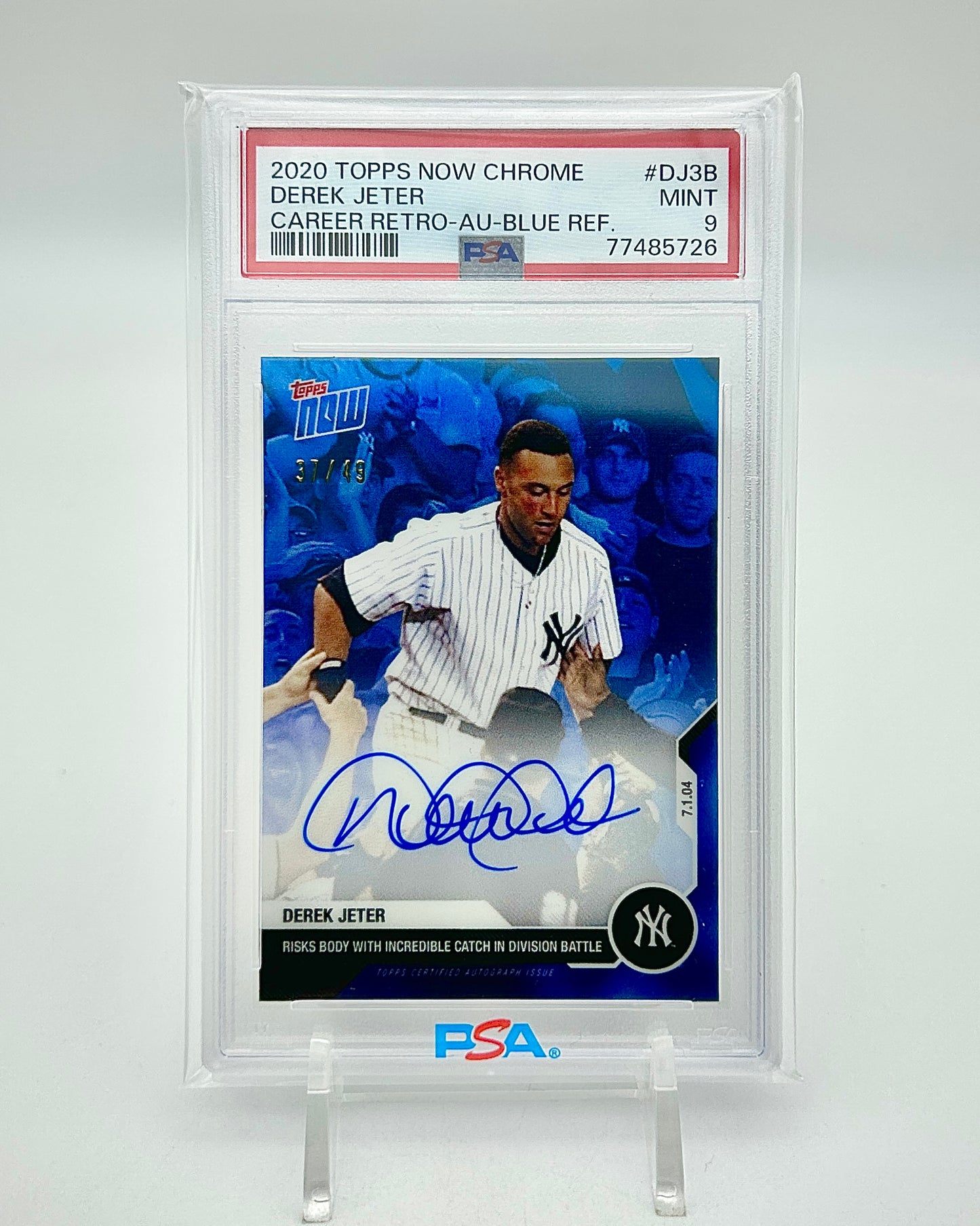 2020 Topps Now Chrome Career Retrospective Auto Blue Refractor 37/49: #DJ-3B Derek Jeter (PSA 9)