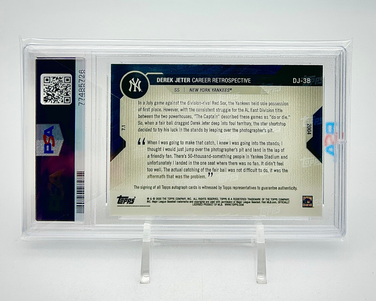 2020 Topps Now Chrome Career Retrospective Auto Blue Refractor 37/49: #DJ-3B Derek Jeter (PSA 9)