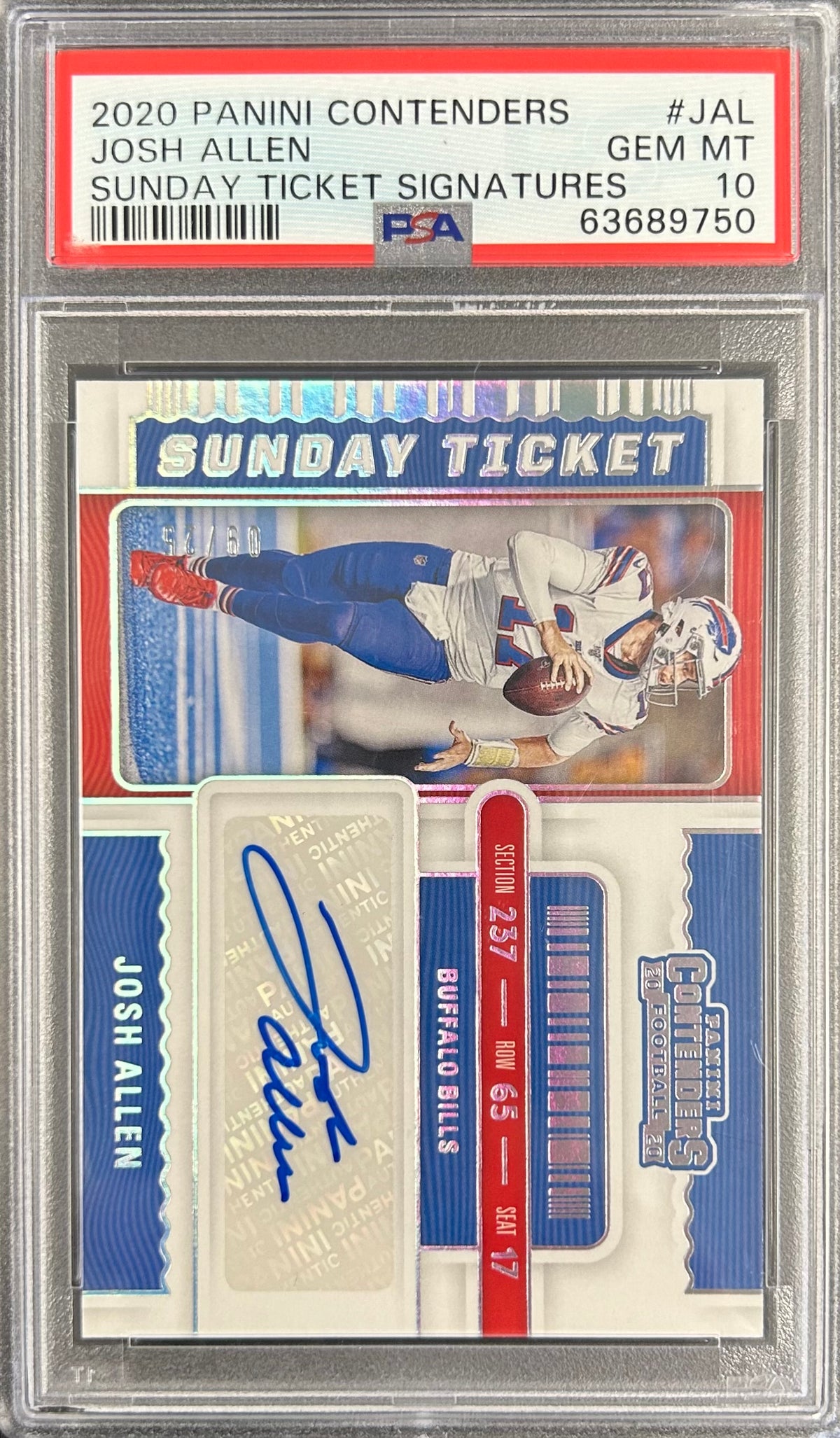 2020 Panini Contenders Sunday Ticket Signatures /25 #JAL Josh Allen PSA 10