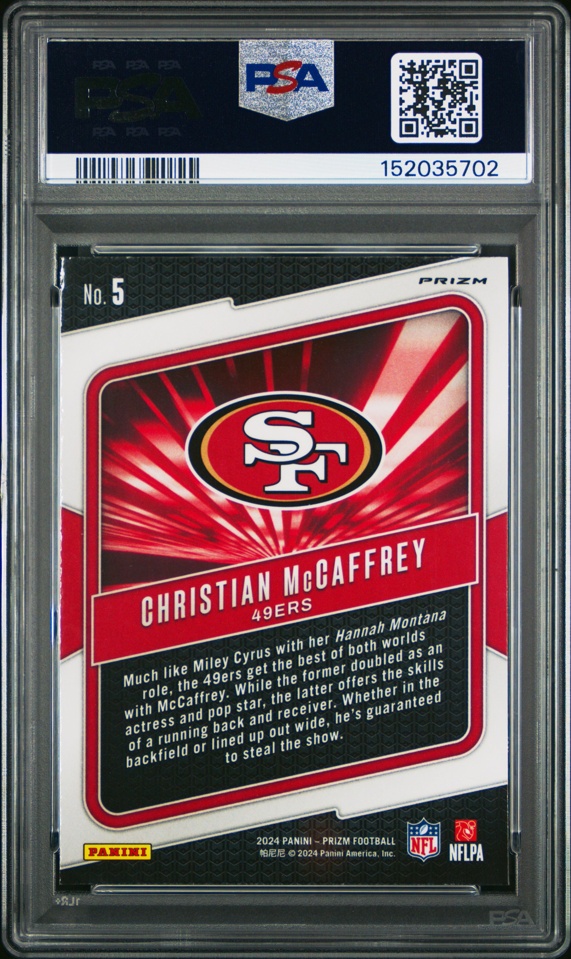 2024 Panini Prizm Hype Green Ice #5 Christian McCaffrey PSA 9