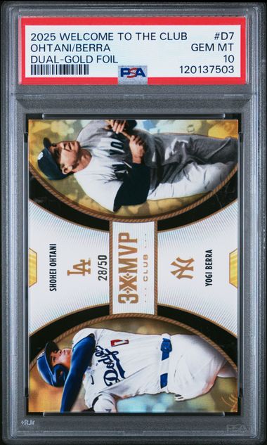 2025 Topps Welcome to the Club Dual Gold Foil /50 #D7 Ohtani/Berra PSA 10 - Front