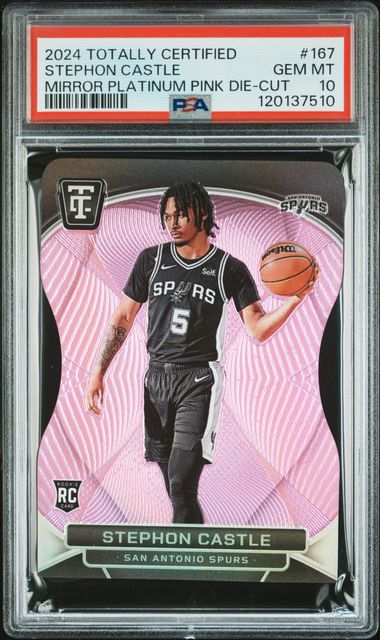 2024 Panini Totally Certified Mirror Platinum Pink Die-Cut /125 #167 Stephon Castle PSA 10 - Front