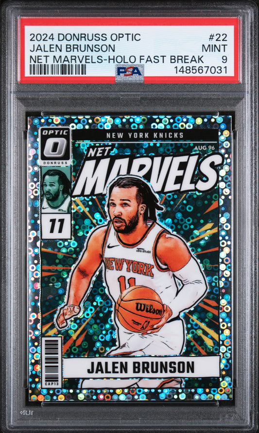 2024 Panini Donruss Optic Net Marvels Holo Fast Break #22 Jalen Brunson PSA 9