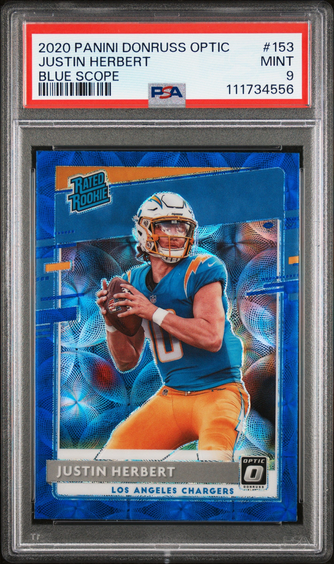 2020 Panini Donruss Optic Blue Scope #153 Justin Herbert PSA 9