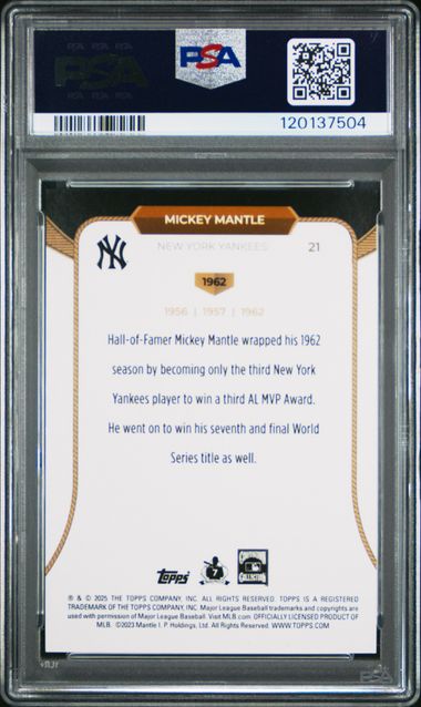 2025 Topps Welcome to the Club Gold Foil /50 #21 Mickey Mantle PSA 10 - Back