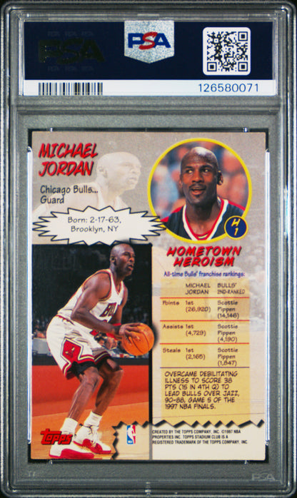 1997 Topps Stadium Club Hardcourt Heroics #H1 Michael Jordan PSA 8