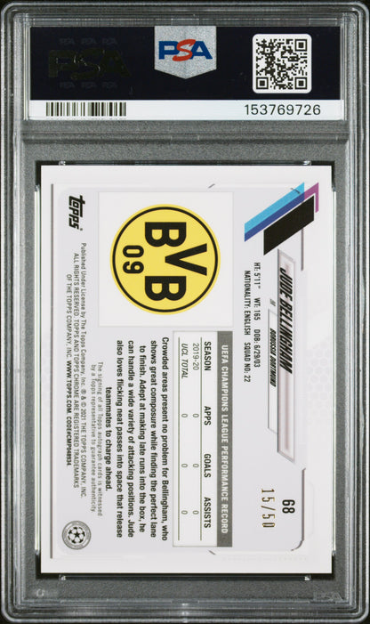 2021 Topps Chrome UEFA x Steve Aoki Neon Future Autograph Gold /50 #68 Jude Bellingham PSA 10