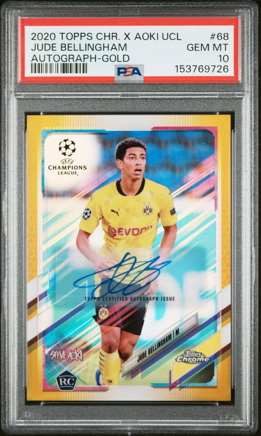2021 Topps Chrome UEFA x Steve Aoki Neon Future Autograph Gold /50 #68 Jude Bellingham PSA 10