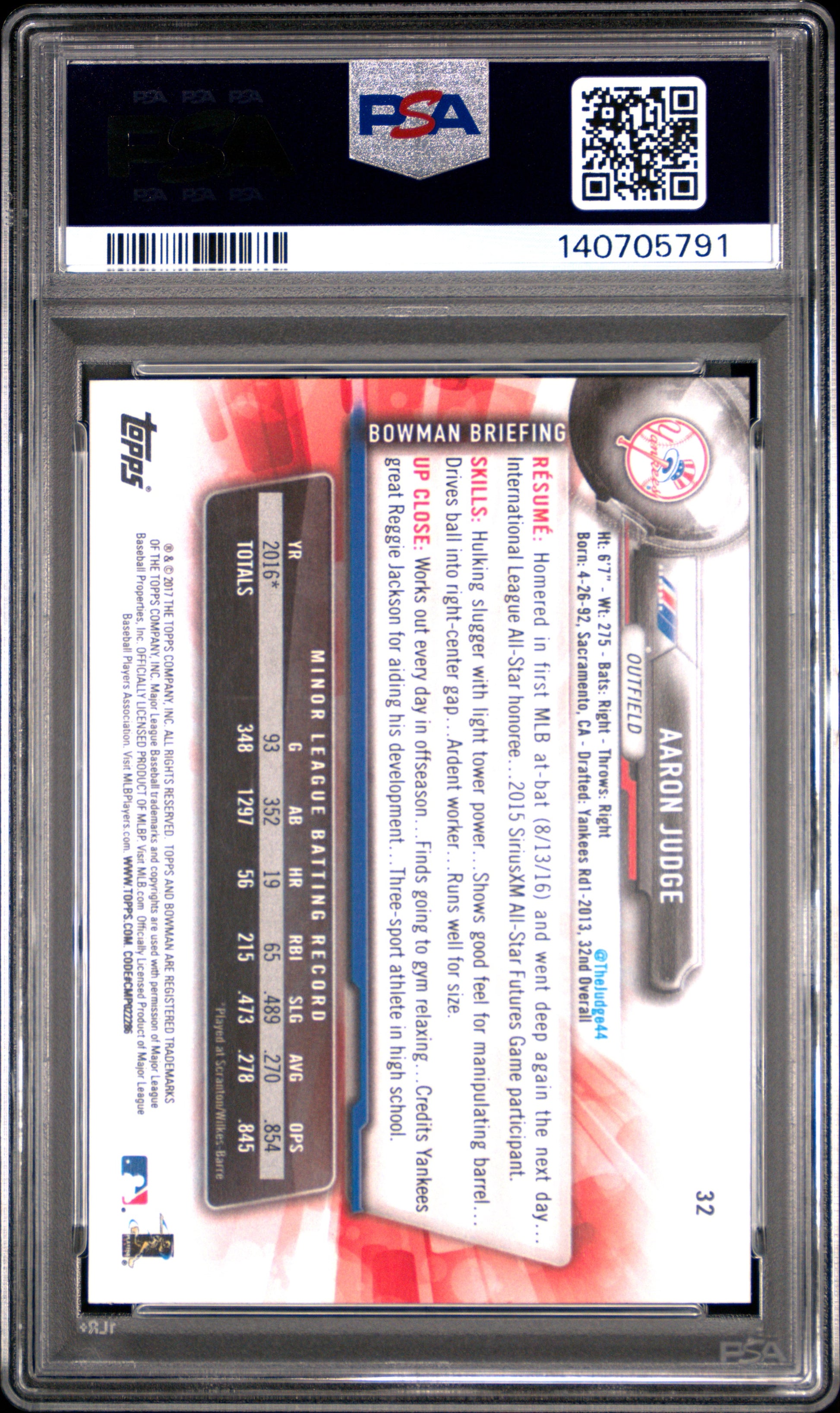 2017 Bowman #32 Aaron Judge PSA 10 (140705791)